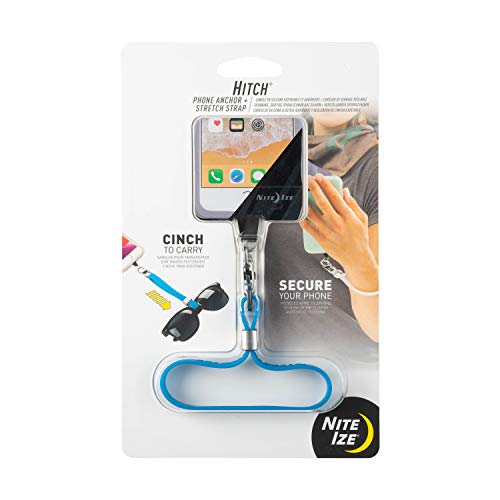 Nite Ize Hitch Phone Anchor + Stretch Strap, Adjustable Lanyard Clips To Phone, Cinch Earbuds Case/Hand Sanitizer/Lip Balm/Sunglasses, Blue