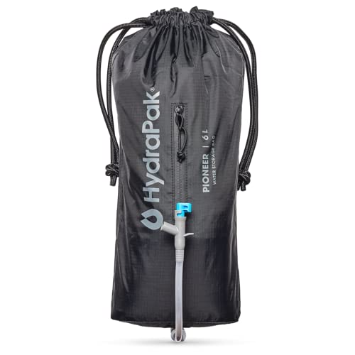 Hydrapak Pioneer - Collapsible Water Storage and Dispensing System (6L/200oz) - BPA & PVC Free Camping Hydration Bladder/Reservoir and Sleeve, Black