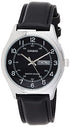 Casio - Mens Black Leather Band Date Analog Dress Watch - Black