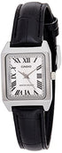 Casio - Womens Rectangular Leather Strap Dress Watch - Silver Dial